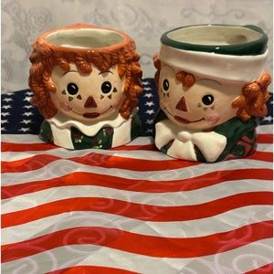 Raggedy Ann and Andy Vintage 1998 coffee mugs. Sakura Hand Painted.